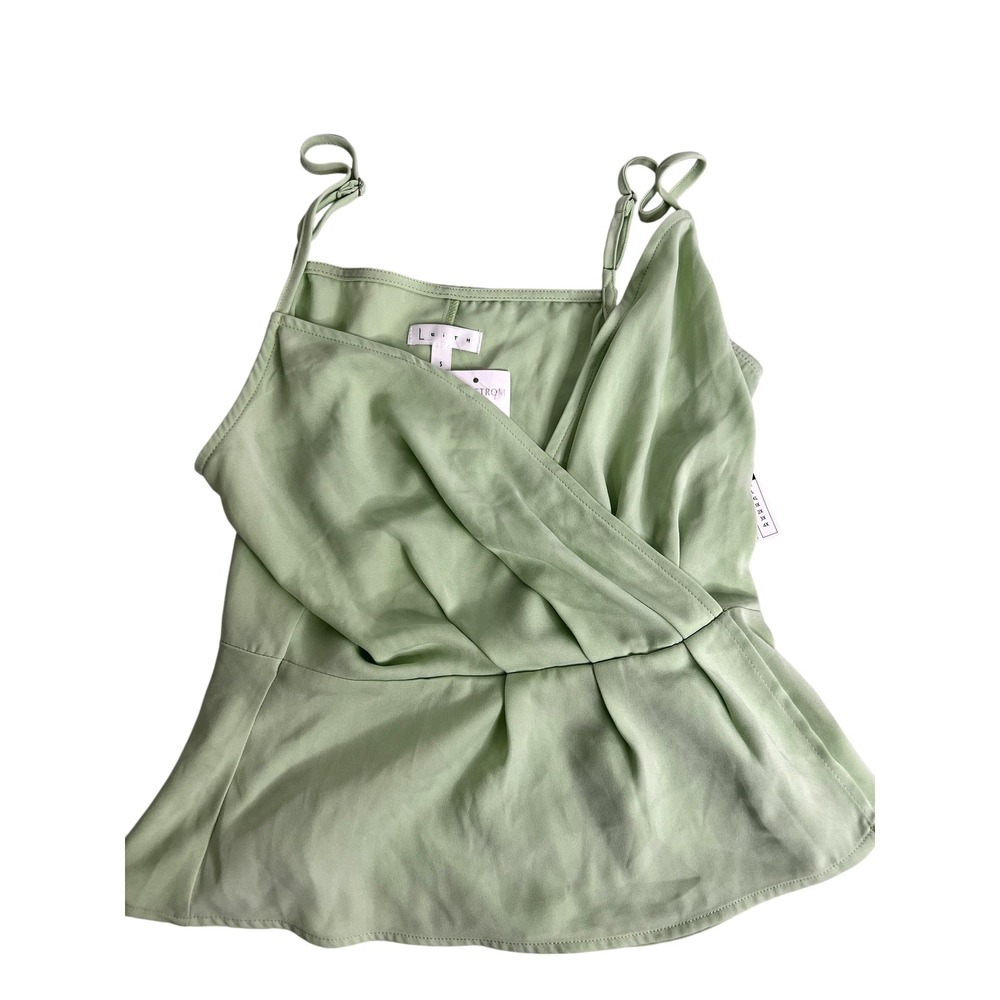 Leith Top Womens Small Green Wrap Sleeveless Blouse Adjustable Straps Peplum NWT